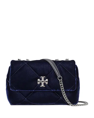 Tory Burch Kira Diamond Quilt Velvet Shoulder Bag In Blue