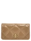 Tory Burch Quilted Chain Strap Wallet With Back Pocket In Beige