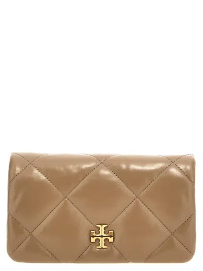 Tory Burch Quilted Chain Strap Wallet With Back Pocket In Beige