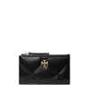 Tory Burch Black Diamond-quilted Card Holder With Double T Logo Plaque On The Front In Leather Woman In Black