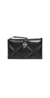 Tory Burch Kira Diamond Quilted Leather Zip Card Case In Black