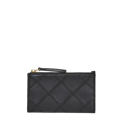 Tory Burch Kira Diamond Quilt Zip Card Case In Black