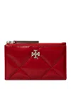 Tory Burch Kira Diamond Quilted Leather Zip Card Case In Red