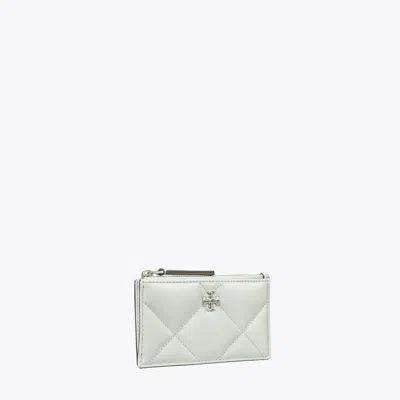 Tory Burch Kira Diamond Quilt Zip Card Case In Silver