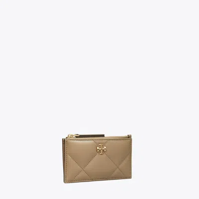 Tory Burch Kira Diamond Quilt Zip Card Case In Taupe Oak