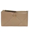 Tory Burch Beige Diamond-quilted Card Holder With Double T Logo Plaque On The Front In Leather Woman In Taupe Oak
