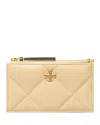 Tory Burch Kira Diamond Quilted Leather Zip Card Case In Vanilla