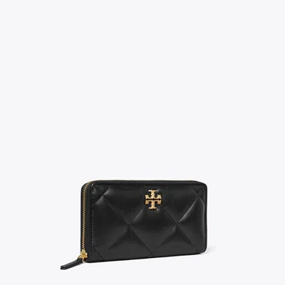 Tory Burch Kira Diamond Quilt Zip Continental Wallet In Black