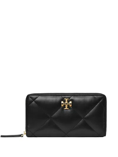 Tory Burch Kira Diamond Quilt Zip Continental Wallet In Black