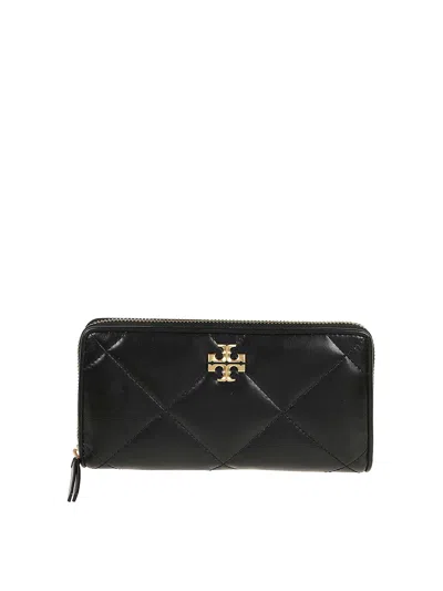 Tory Burch Kira Diamond Quilt Zip Continental Wallet In Black