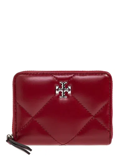 Tory Burch Kira Diamond Quilt Zip Wallet In Burgundy