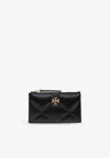 Tory Burch Black Diamond-quilted Card Holder With Double T Logo Plaque On The Front In Black