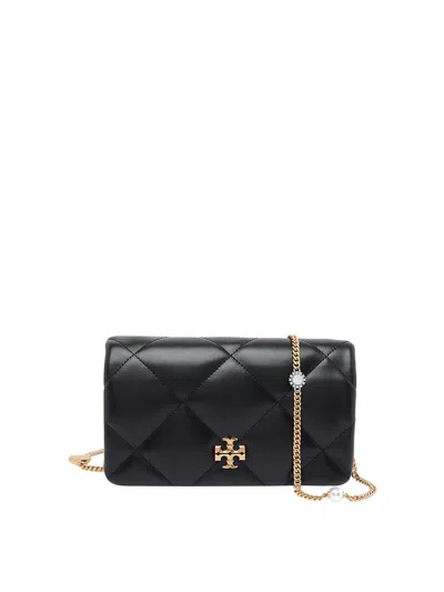 Tory Burch Kira Diamond Quilted Chain Wallet In Black