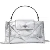 Tory Burch Kira Diamond Quilted East-west Top Handle Bag In Silver