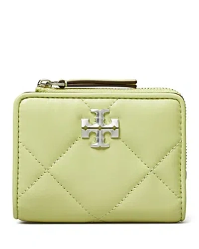 Tory Burch Kira Diamond Quilted Leather Bi-fold Wallet In Green