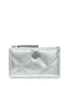 Tory Burch Kira Diamond Quilt Metallic Zip Card Case In Metallic
