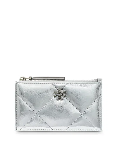 Tory Burch Kira Diamond Quilted Leather Card Case In Silver