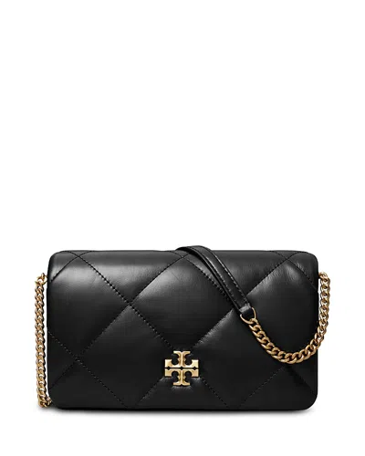 Tory Burch Kira Diamond Quilted Leather Chain Wallet In Black