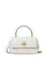 Tory Burch Kira Diamond Quilted Leather Top Handle Bag In Cirrus Cloud/gold