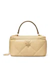 Tory Burch Kira Pave Logo Diamond Quilted Leather Vanity Case In Vanilla Pavé Logo