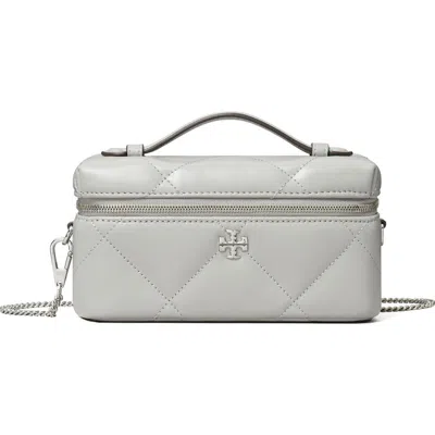 Tory Burch Kira Diamond Quilted Leather Vanity Train Case In Gray