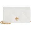 Tory Burch Kira Diamond Quilted Leather Wallet On A Chain In Blanc/gold