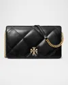 Tory Burch Kira Diamond-quilted Leather Wallet On Chain In Black