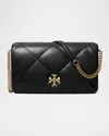 Tory Burch Kira Diamond Quilted Leather Wallet On Chain In Black