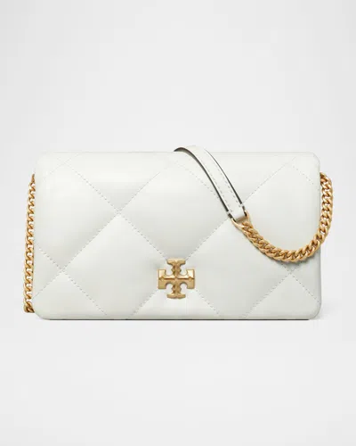 Tory Burch Kira Diamond Quilted Leather Wallet On Chain In Blanc