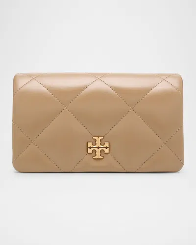 Tory Burch Kira Diamond Quilted Leather Wallet On Chain In Taupe Oak