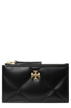 Tory Burch Kira Diamond Quilted Leather Zip Card Case In Black