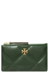 Tory Burch Kira Diamond Quilted Leather Zip Card Case In Fir Tree