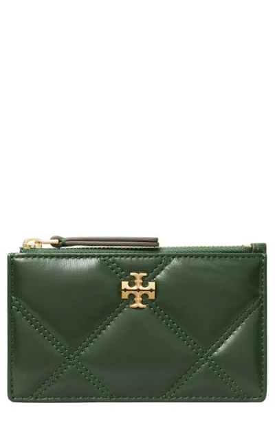 Tory Burch Kira Diamond Quilted Leather Zip Card Case In Fir Tree