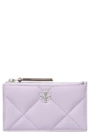 Tory Burch Kira Diamond Quilted Leather Zip Card Case In Purple Heather