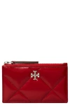 Tory Burch Kira Diamond Quilted Leather Zip Card Case In Red