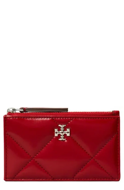 Tory Burch Kira Diamond Quilted Leather Zip Card Case In Red