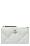 Tory Burch Kira Diamond Quilted Leather Zip Card Case In Silver