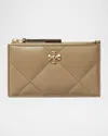 Tory Burch Kira Diamond Quilted Leather Zip Card Case In Taupe Oak