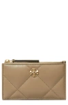 Tory Burch Kira Diamond Quilted Leather Zip Card Case In Taupe Oak