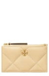 Tory Burch Kira Diamond Quilted Leather Zip Card Case In Vanilla Soft Serve