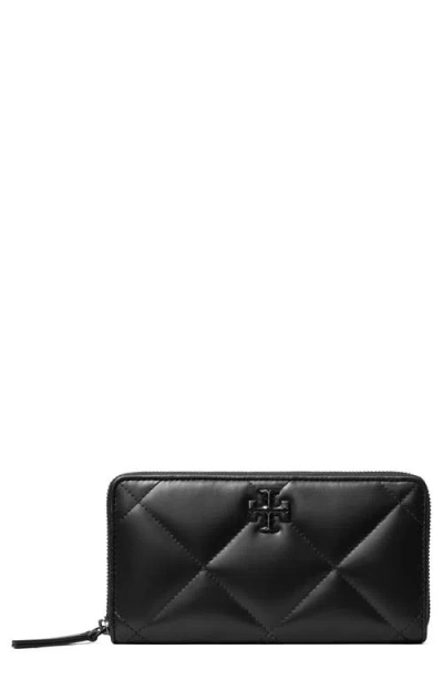 Tory Burch Kira Diamond Quilted Leather Zip Wallet In Black