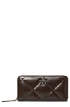 Tory Burch Kira Diamond Quilted Leather Zip Wallet In Brown