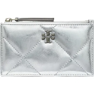 Tory Burch Kira Diamond Quilted Leather Zip Wallet In Blue