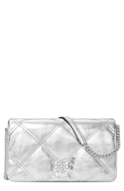 Tory Burch Kira Diamond Quilted Metallic Leather Wallet On A Chain