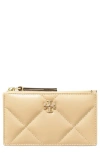 Tory Burch Kira Diamond Quilted Pavé Logo Leather Zip Card Case In Vanilla Soft Serve