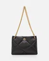 Tory Burch Kira Diamond Black Quilted Shoulder Bag With Chain-link Shoulder Strap And Double T Logo Plaque On T In Black