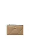 Tory Burch Beige Diamond-quilted Card Holder With Double T Logo Plaque On The Front In Leather Woman In 中性色