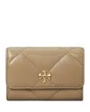 Tory Burch Kira Diamond Quilted Wallet In Taupe Oak/gold