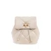 Tory Burch Kira Beige Backpack With Metallic Logo Plate On The Front In Quilted Leather Woman In Neutral