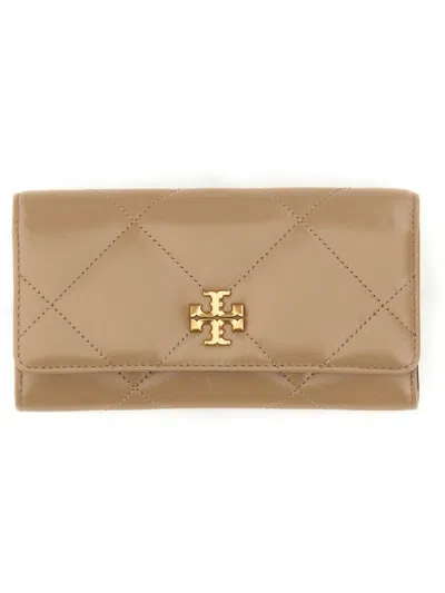 Tory Burch Quilted Diamond Wallet Gold-tone Hardware In Beige